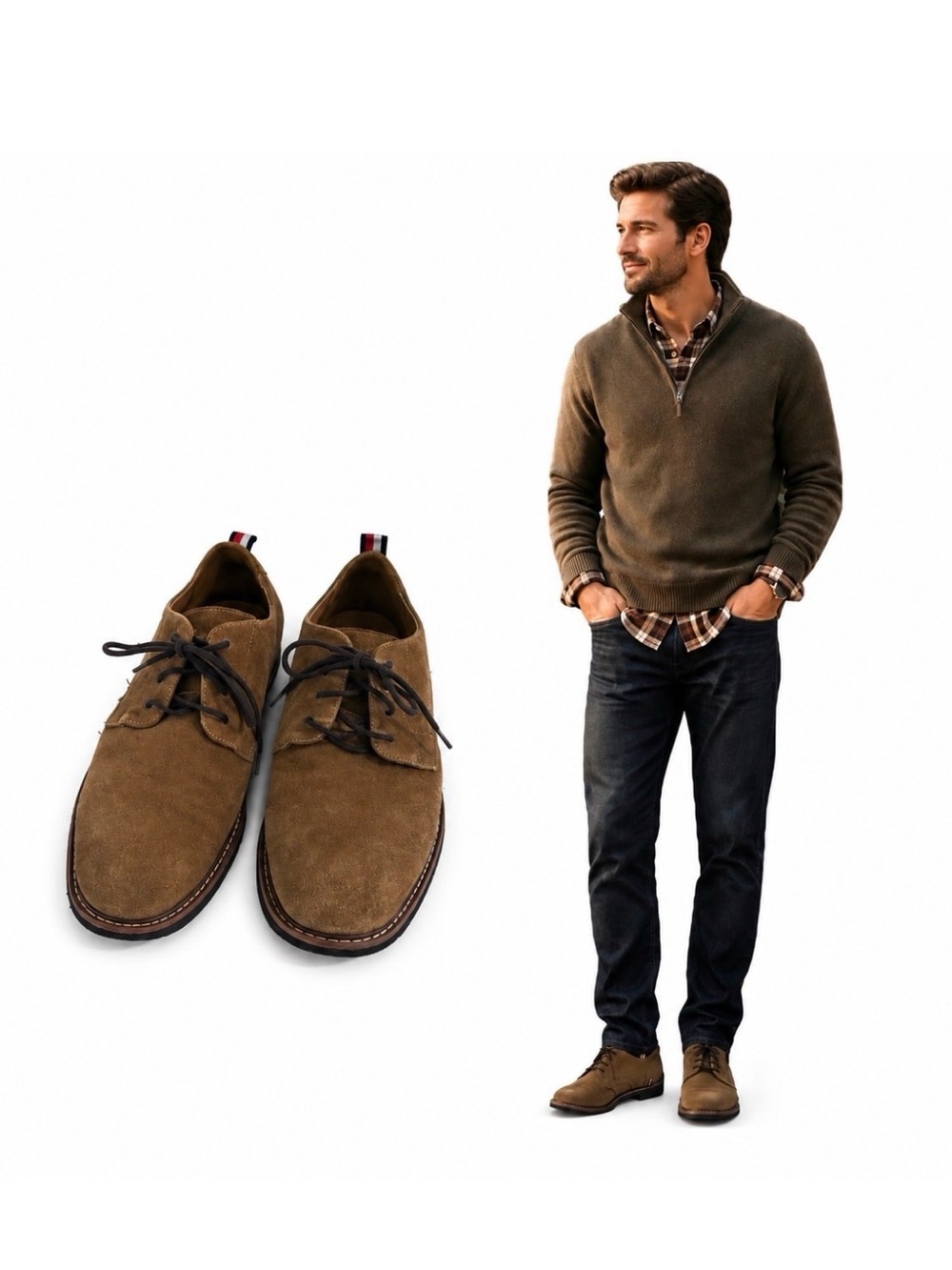 Tommy Hilfiger, Men’s Tan Suede Lace-Up Oxford Shoes, Size 10.5